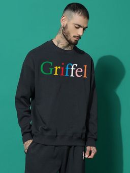Griffel - Black Men Winter Wear Oversized Cotton Fleece Sweatshirt
