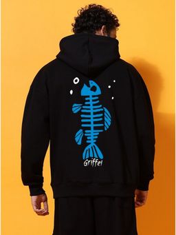 Griffel - Black Men Winter Wear Oversized Cotton Fleece Pullover Hoodie
