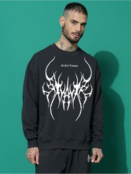 Griffel - Black Men's Winter Wear Oversized Cotton Fleece Sweatshirt