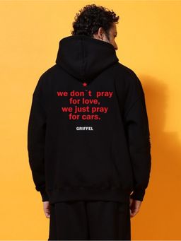 Griffel - Men Winter Wear Black Oversized Cotton Fleece Pullover Hoodie