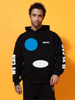 Griffel - Men Winter Wear Oversized Black Cotton Fleece Pullover Hoodie