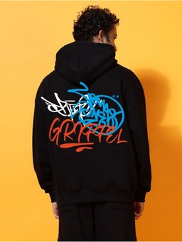 Griffel - Men Winter Wear Oversized Cotton Fleece Black Pullover Hoodie