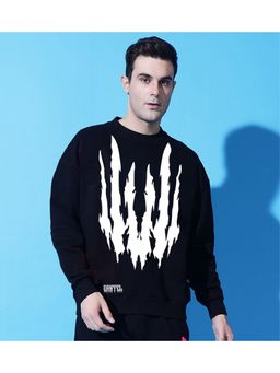 Griffel - Black Men Winter Oversized Cotton Fleece Pullover Sweatshirt