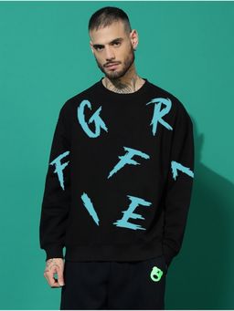 Griffel - Men Black Winter Oversized Cotton Fleece Pullover Sweatshirt