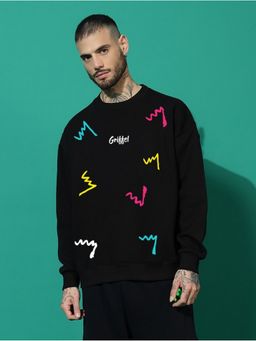 Griffel - Men's Winter Wear Oversized Cotton Fleece Black Sweatshirt