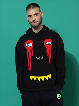 Griffel - Men's Winter Wear Oversized Cotton Fleece Black Hoodie