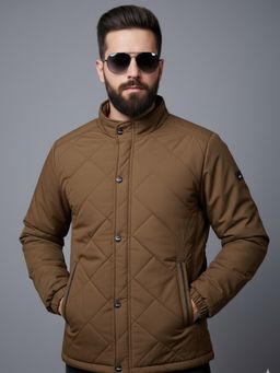 SPIRIT - Men's Solid High Neck Brown Full Sleeves Puffer Jacket