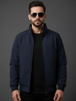 SPIRIT - Solid Men High Neck Navy Blue Full Sleeves Puffer Jacket