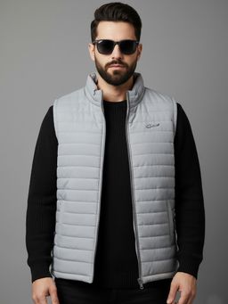 SPIRIT - Men's Solid High Neck Grey Sleeveless Puffer Jacket