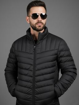 SPIRIT - Men's Solid High Neck Black Full Sleeves Puffer Jacket