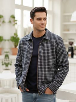 RIGO - Men Collar Neck Checks Blue Winter Jacket