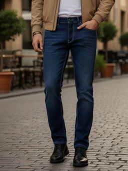 RIGO - Men Navy Blue Solid Straight Fit Jeans