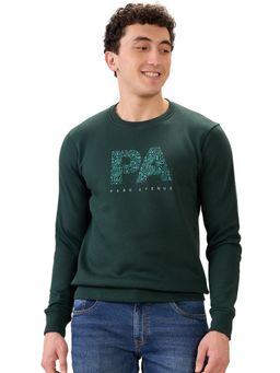 Park Avenue - Dark Green Slim Fit Cotton Blend Printed Sweatshirt
