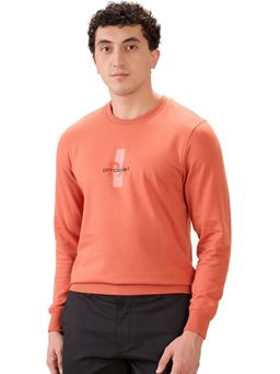 Park Avenue - Medium Orange Slim Fit Cotton Blend Printed Sweatshirt