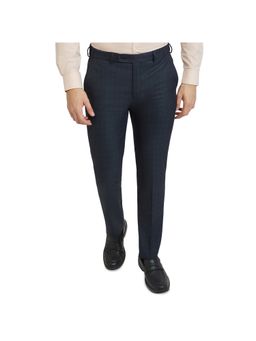 Park Avenue - Slim Fit Checkered Blue Trousers
