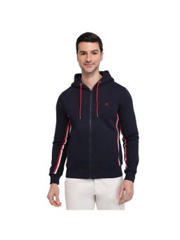 Raymond - Men Navy Blue Regular Fit Striped Hoodie