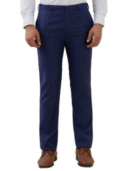 Raymond - Men Contemporary Fit Checkered Blue Trousers