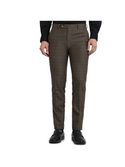 Raymond - Slim Fit Checkered Brown Trousers