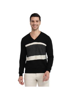 Raymond - Men Black Regular Fit Colorblock Sweater