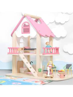 Junior Billionaire - Portable Nordic Wooden Doll House for Kids - DIY Pretend Play