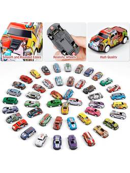 Junior Billionaire - Pull Back Car Set with Storage Case - Die-Cast Mini Vehicles (48-Piece)