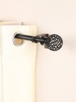 The Decor Mart - 48"-88" Ventilia Metal Finial Extendable Curtain Rod Black 19Mm (Hardware Included)