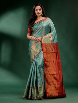 CHARUKRITI - Green Pure Silk Handwoven Soft Saree with Unstitched Blouse