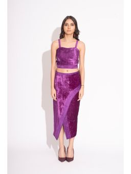 House of Inari - Purple Embroidered Tie Up Crop Top with Skirt