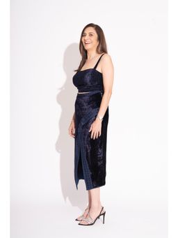 House of Inari - Navy Blue Embroidered Tie Up Crop Top with Skirt