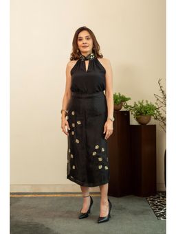 House of Inari - Nazneen Black Pure Silk Organza Wrap Skirt with Halter Top