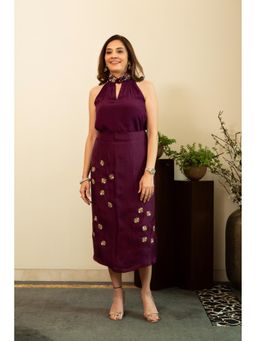 House of Inari - Nazneen Wine Pure Silk Organza Wrap Skirt with Halter Top