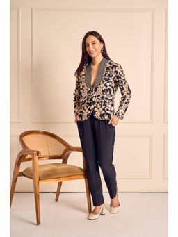 House of Inari - Naaz Black Pure Silk Crepe Embroidered Jacket with Pant