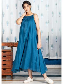PIMU - Teal Cotton Solid Dress for Women