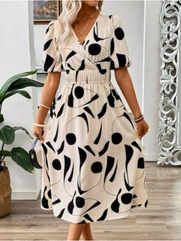 PIMU - Beige Short Sleeve Midi Dress