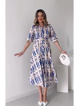PIMU - White Shirt Collar Patterned Meghan Dress
