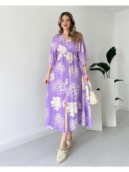 PIMU - Purple Front Slit Midi Dress for Women Party Wear