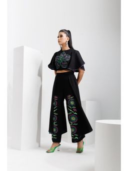 THE SILK LOVE - Black Layered Drape Pant with Crop Top
