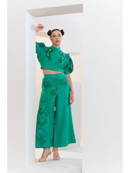 THE SILK LOVE - Green Shadow Bloom Flap Co-Ord Set