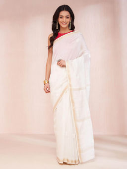 Fabindia - Natural Cotton Silk Blend Embroidered Saree without Blouse