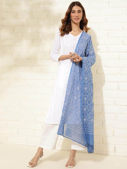 Fabindia - Blue Cotton Silk Chikankari Dupatta
