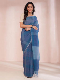 Fabindia - Blue Cotton Woven Saree without Blouse