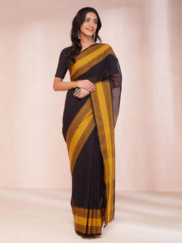 Fabindia - Black Cotton Woven Saree without Blouse