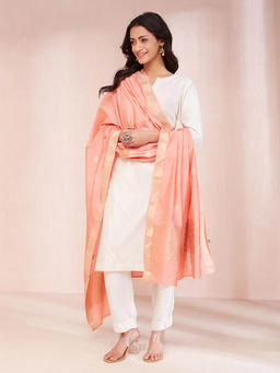 Fabindia - Peach Silk Blend Banarsi Dupatta