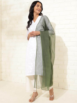 Fabindia - Green Cotton Silk Dupatta
