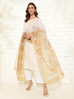 Fabindia - Mustard Cotton Silk Hand Block Printed Dupatta