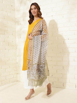 Fabindia - White Cotton Silk Hand Block Printed Dupatta
