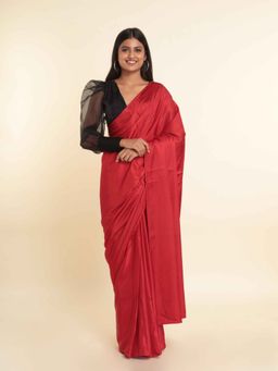 Suta - Red Solid Viscose Rayon Saree
