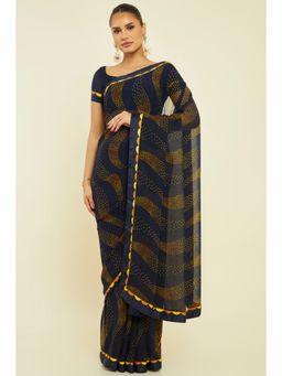 Soch - Women Navy Blue Georgette Printed Saree with Unstitched Blouse