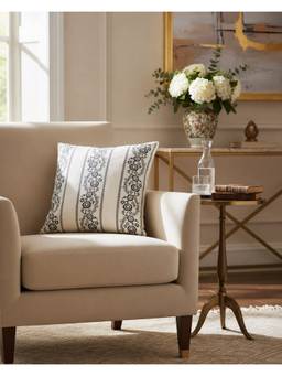 The Living Edit - White Blockprint Bloom Cushion Cover