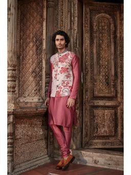 KALISTA - Pink Shray Kurta with Churidar and Nehru Jacket (Set of 3)